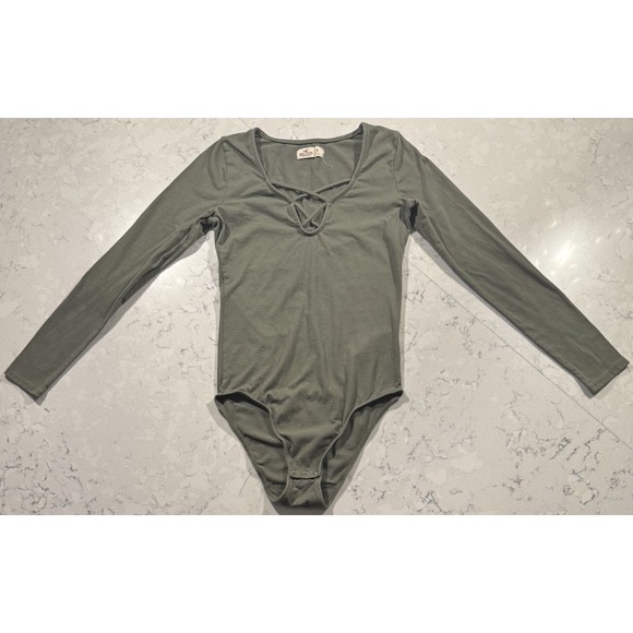 Hollister Tops - Hollister Bodysuit Womens Medium Green Long Sleeve Crisscross V-Neck Stretch